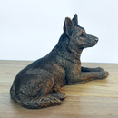 Laying German Shepherd Dog figurine, Leonardo Reflections Bronzed, 18cm, gift boxed