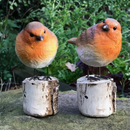 Set of two Robins on Log home or garden decoration, robin lover gift
