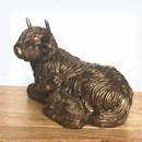 Laying Highland Cow Mother & Calf ornament figurine from the Leonardo Reflections Bronzed range