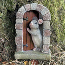 Cute Mouse in doorway fairy garden decoration (Brown Door)