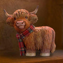 Standing Highland Cow with Fabric Hat and Scarf, Length 13cm, Gift Boxed