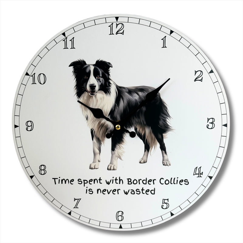 Dog Breeds Wall Clock with 'Time Spent With Border Collies Is Never Wasted' wording