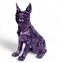 Large 32cm Sitting Boston Terrier Dog Figurine in a Purple Sparkle Finish