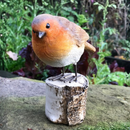 Set of two Robins on Log home or garden decoration, robin lover gift