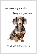 Dog lover novelty Tea Towel, with 'Watching you' funny wording, 100% cotton (Dachshund)
