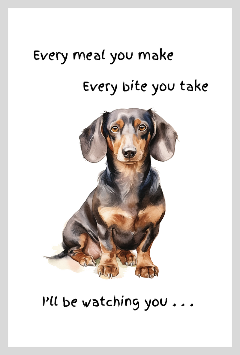 Dog lover novelty Tea Towel, with 'Watching you' funny wording, 100% cotton (Dachshund)