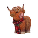 Standing Highland Cow with Fabric Hat and Scarf, Length 13cm, Gift Boxed