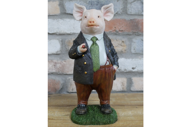Mr Pig figurine ornament dressed in jacket and trousers garden decoration