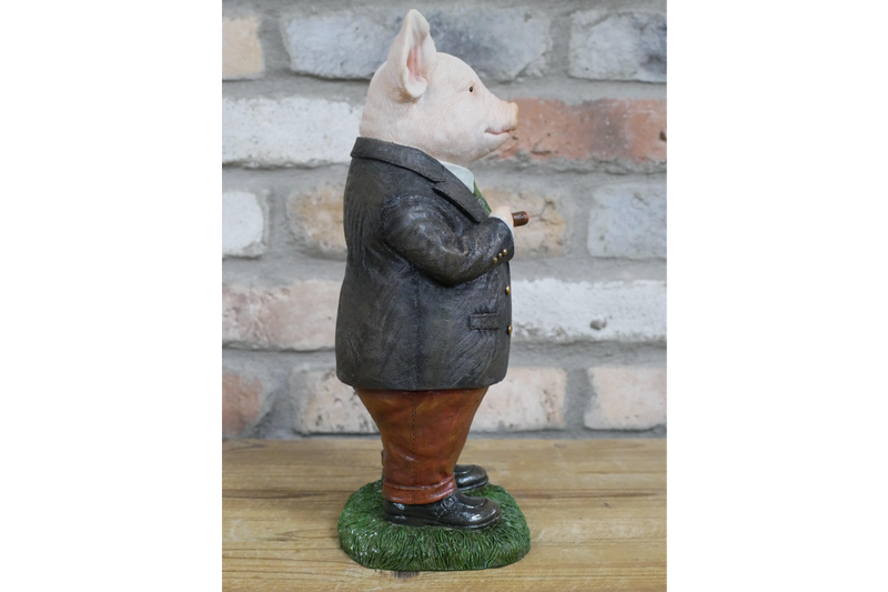 Mr Pig figurine ornament dressed in jacket and trousers garden decoration