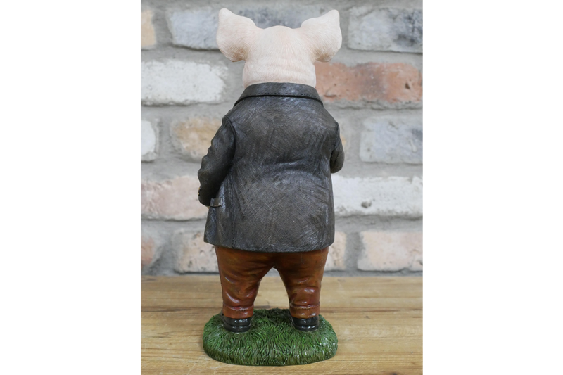 Mr Pig figurine ornament dressed in jacket and trousers garden decoration