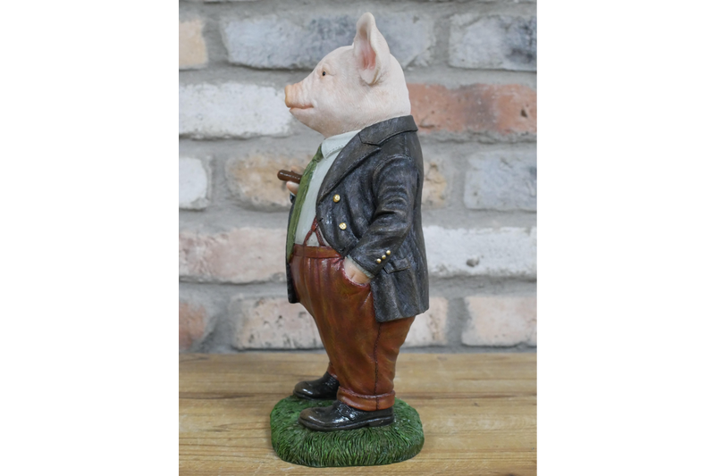 Mr Pig figurine ornament dressed in jacket and trousers garden decoration