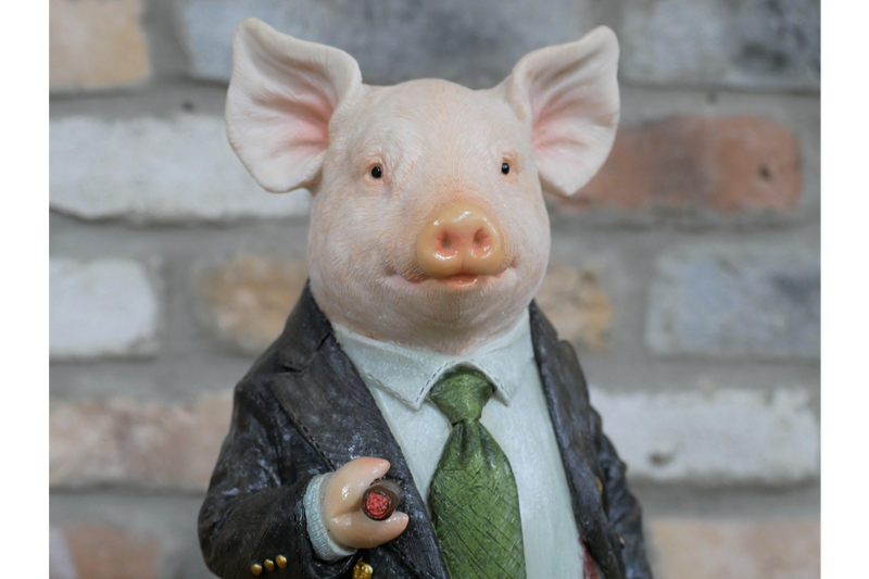 Mr Pig figurine ornament dressed in jacket and trousers garden decoration