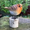 Set of two Robins on Log home or garden decoration, robin lover gift
