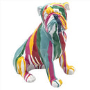 Bulldog Dog Drip Art figurine, white with bright multi-coloured paint pattern, by Lesser & Pavey
