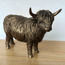 19cm Highland Cow ornament figurine, Leonardo Bronzed Reflections range, farmer lover gift, boxed