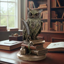 Owl on Books, Quality Heavyweight Cold Cast Bronze Sculpture, Height 23cm