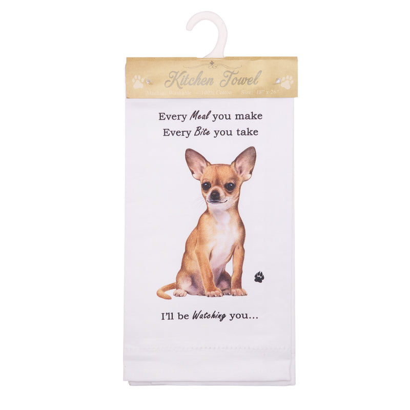 Novelty Tea Towel, with Dog Breed image and 'Watching you' funny wording, quality cotton, 66cm, machine washable (Chihuahua)