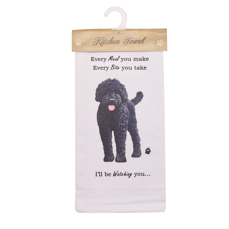 Novelty Tea Towel, with Dog Breed image and 'Watching you' funny wording, quality cotton, 66cm, machine washable (Labradoodle)