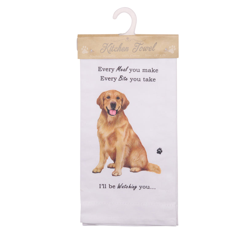 Novelty Tea Towel, with Dog Breed image and 'Watching you' funny wording, quality cotton, 66cm, machine washable (Golden Retriever)