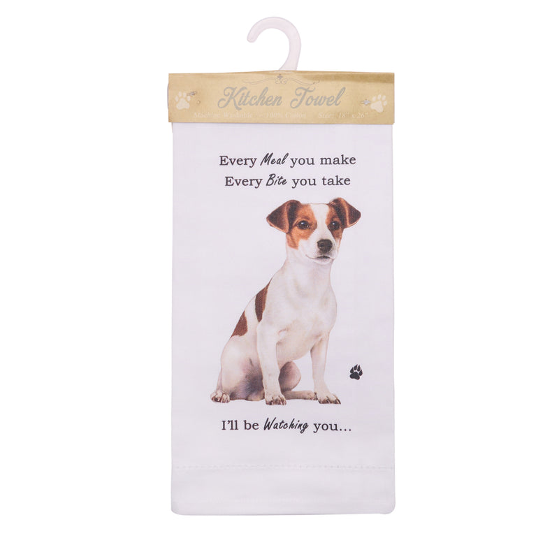 Novelty Tea Towel, with Dog Breed image and 'Watching you' funny wording, quality cotton, 66cm, machine washable (Jack Russell)