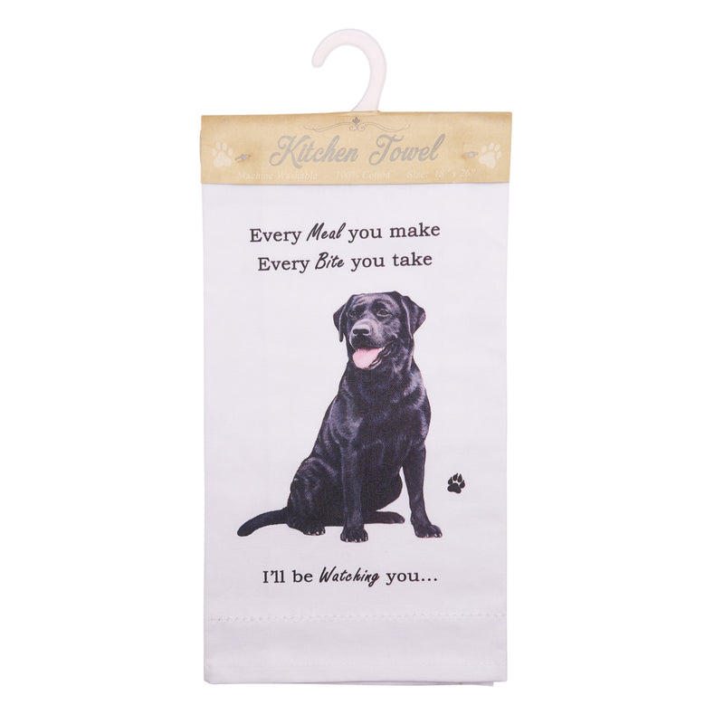 Novelty Tea Towel, with Dog Breed image and 'Watching you' funny wording, quality cotton, 66cm, machine washable (Black Labrador)