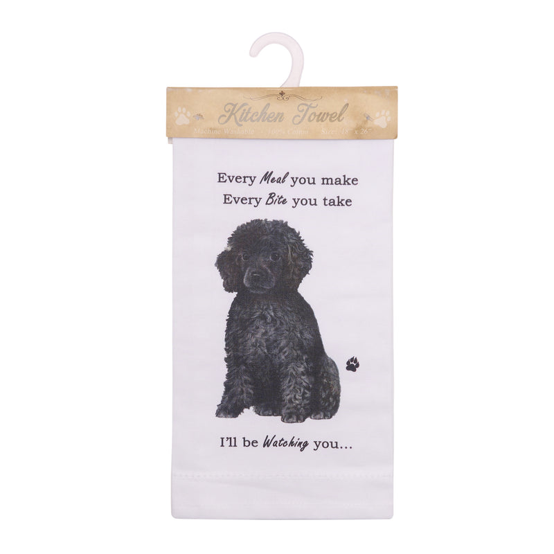 Novelty Tea Towel, with Dog Breed image and 'Watching you' funny wording, quality cotton, 66cm, machine washable (Poodle)