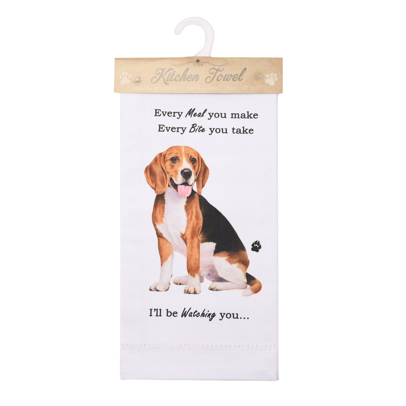 Novelty Tea Towel, with Dog Breed image and 'Watching you' funny wording, quality cotton, 66cm, machine washable (Beagle)