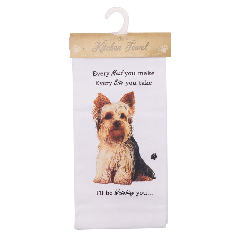 Novelty Tea Towel, with Dog Breed image and 'Watching you' funny wording, quality cotton, 66cm, machine washable (Yorkshire Terrier)