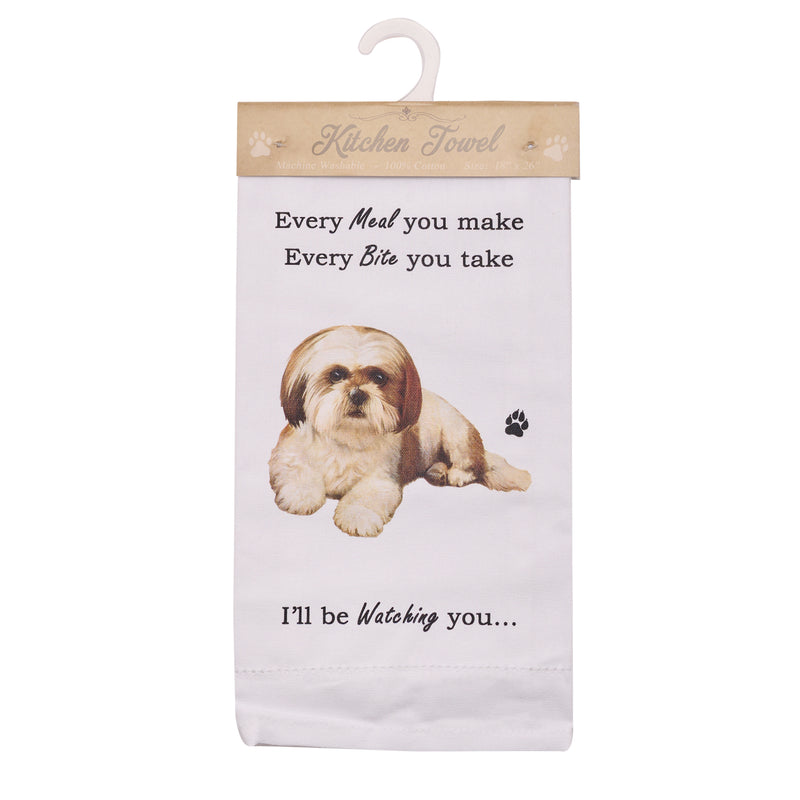 Novelty Tea Towel, with Dog Breed image and 'Watching you' funny wording, quality cotton, 66cm, machine washable (Shih Tzu)
