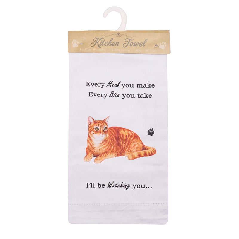 Novelty Tea Towel, with Cat image and 'Watching you' funny wording, quality cotton, 66cm, machine washable (Ginger Cat)