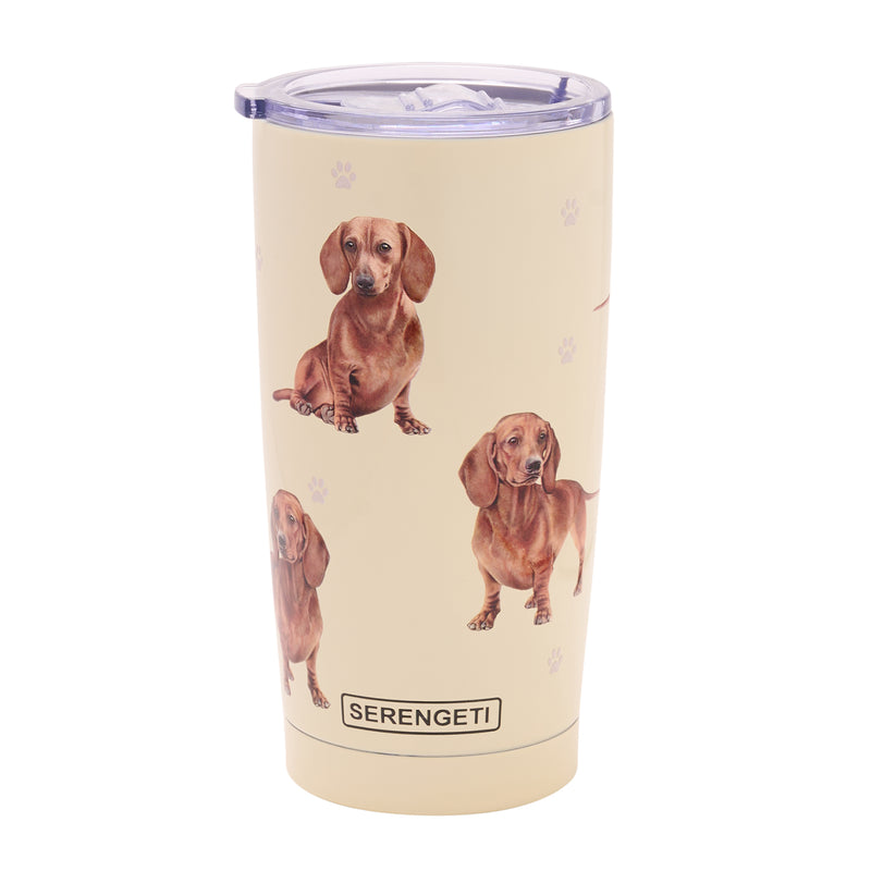 Dachshund design travel mug vacuum insulated tumbler, Serengeti stainless steel double wall, 20 fl.oz. (591ml.)