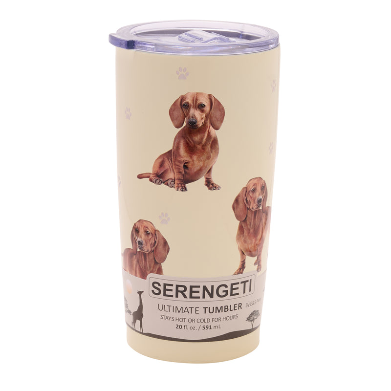 Dachshund design travel mug vacuum insulated tumbler, Serengeti stainless steel double wall, 20 fl.oz. (591ml.)