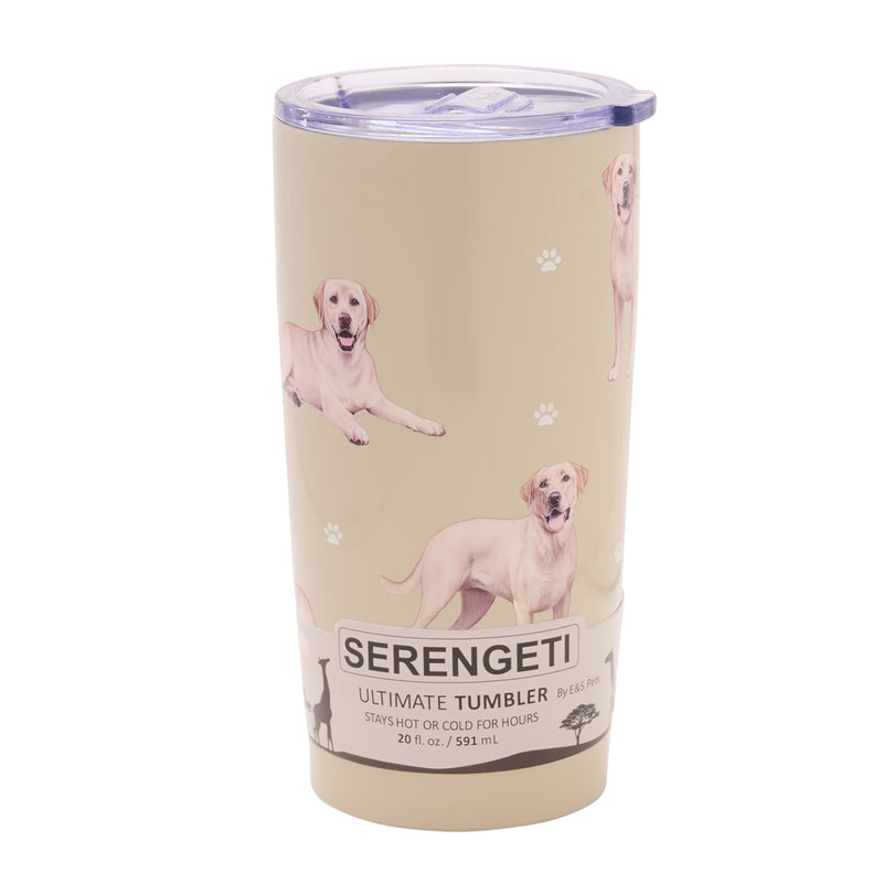 Golden Labrador design travel mug vacuum insulated tumbler, Serengeti stainless steel double wall, 20 fl.oz. (591ml.)