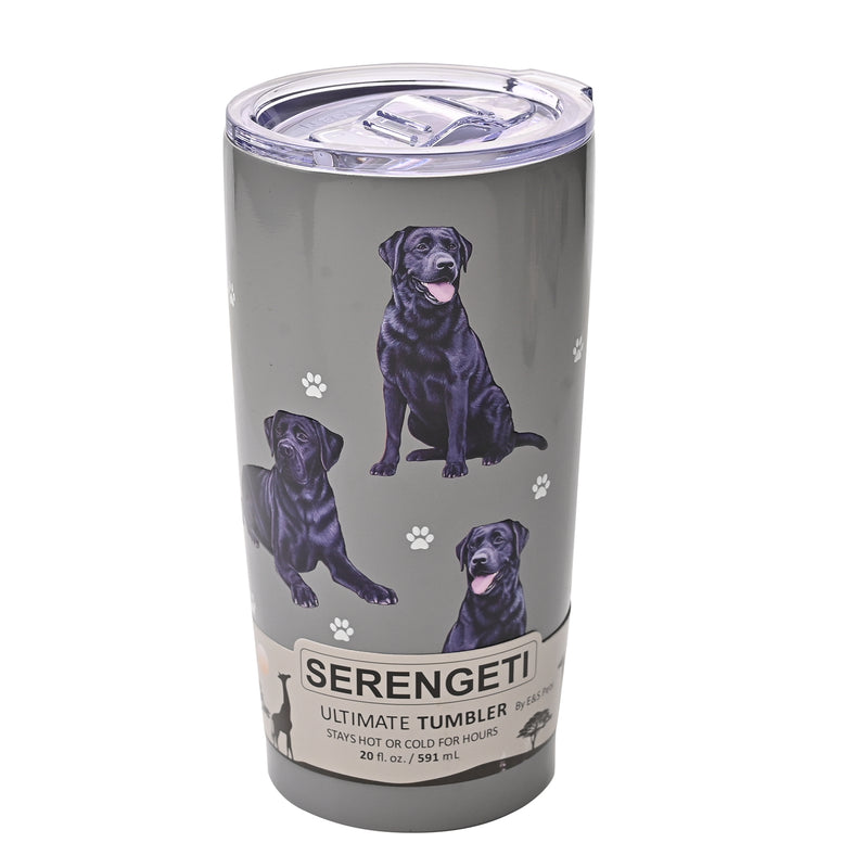Black Labrador design travel mug vacuum insulated tumbler, Serengeti stainless steel double wall, 20 fl.oz. (591ml.)