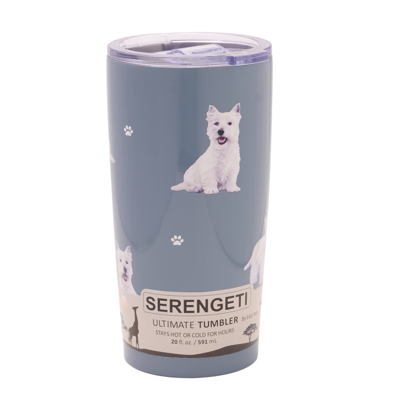 West Highland Terrier design travel mug vacuum insulated tumbler, Serengeti stainless steel double wall, 20 fl.oz. (591ml.)