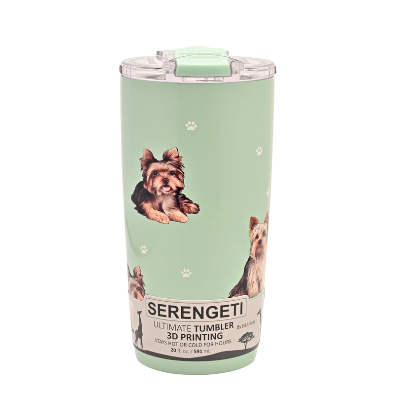Yorkshire Terrier design travel mug vacuum insulated tumbler, Serengeti stainless steel double wall, 20 fl.oz. (591ml.)