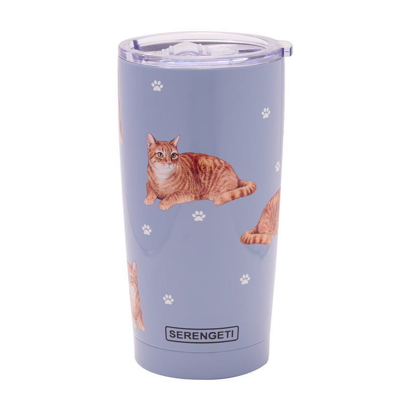 Ginger Cat design travel mug vacuum insulated tumbler, Serengeti stainless steel double wall, 20 fl.oz. (591ml.)
