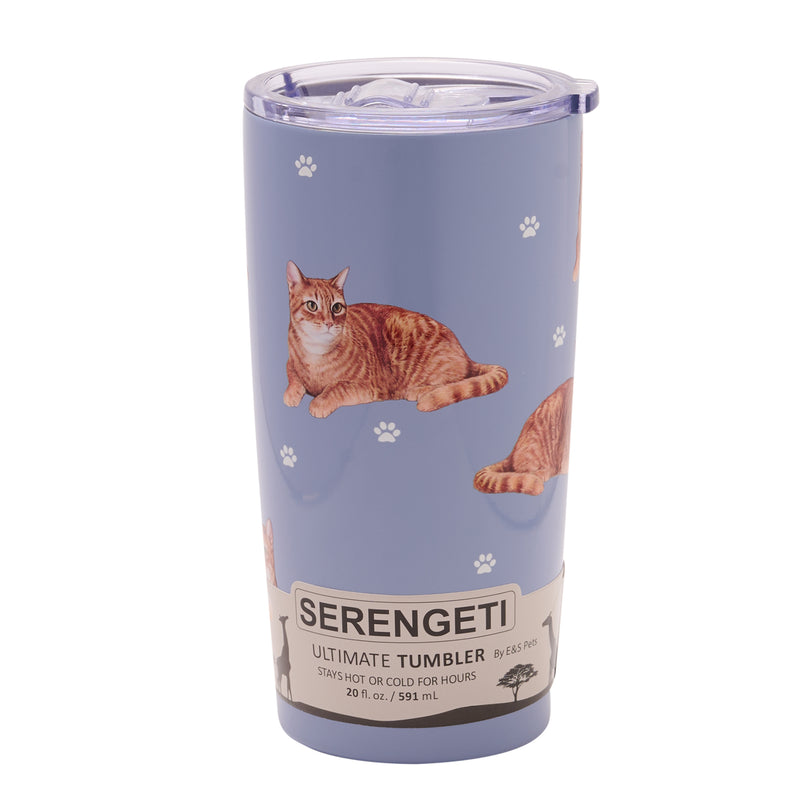 Ginger Cat design travel mug vacuum insulated tumbler, Serengeti stainless steel double wall, 20 fl.oz. (591ml.)