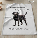 'Love Dogs' Dog breeds Tea Towel, with 'Watching you' funny wording, 100% cotton (Black Labrador)