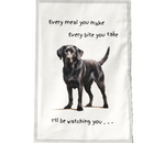 'Love Dogs' Dog breeds Tea Towel, with 'Watching you' funny wording, 100% cotton (Black Labrador)