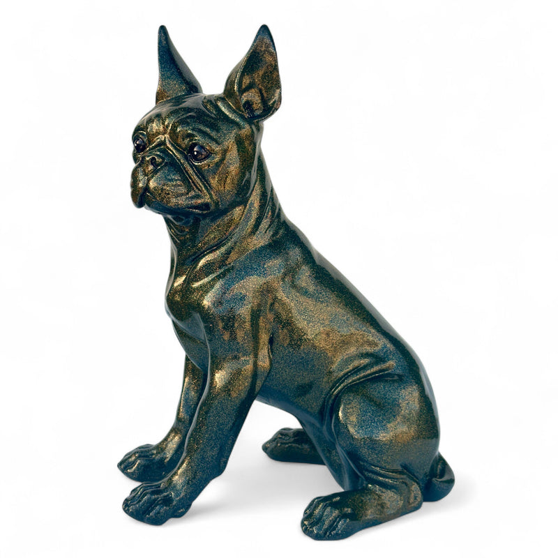 Boston Terrier Dog Figurine, Large 32cm high, Gold Sparkle Finish