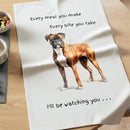 'Love Dogs' Dog breeds Tea Towel, with 'Watching you' funny wording, 100% cotton (Boxer)