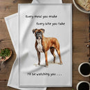 'Love Dogs' Dog breeds Tea Towel, with 'Watching you' funny wording, 100% cotton (Boxer)