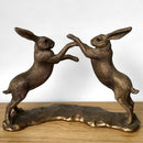Boxing Hares figurine, Leonardo Reflections Bronzed range, gift boxed