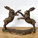 Boxing Hares figurine, Leonardo Reflections Bronzed range, gift boxed
