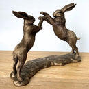 Boxing Hares figurine, Leonardo Reflections Bronzed range, gift boxed