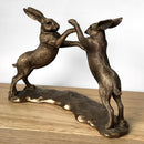 Boxing Hares figurine, Leonardo Reflections Bronzed range, gift boxed