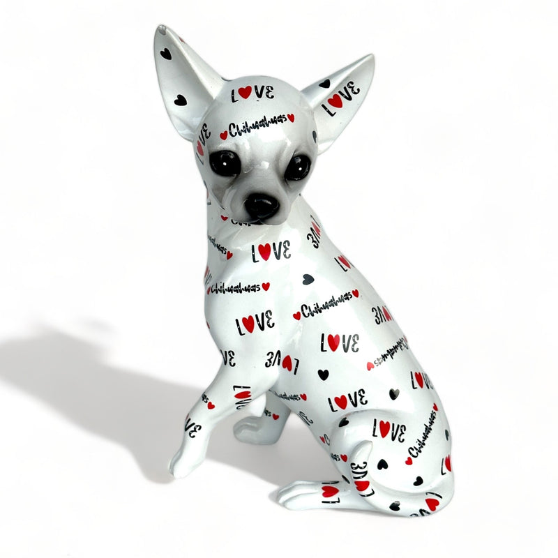 LOVE DOGS Chihuahua figurine,  Love Chihuahuas text & hearts design, 25cm