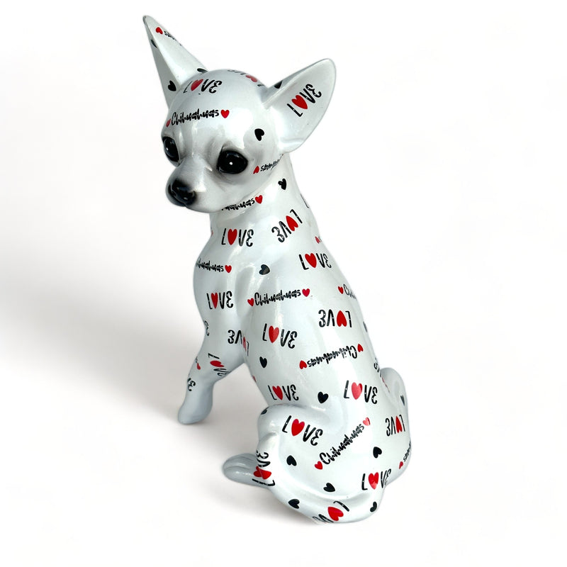 LOVE DOGS Chihuahua figurine,  Love Chihuahuas text & hearts design, 25cm