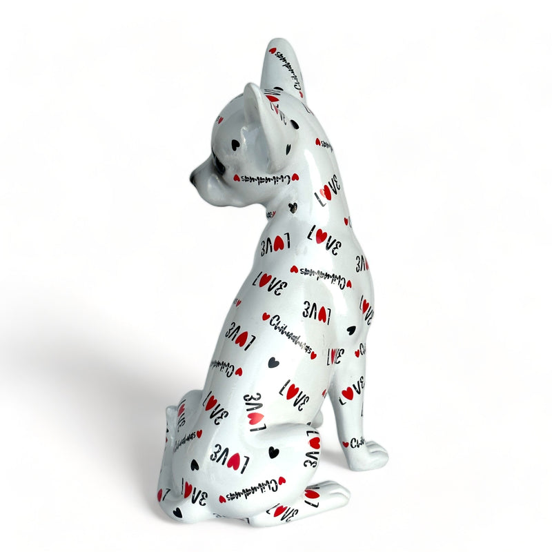 LOVE DOGS Chihuahua figurine,  Love Chihuahuas text & hearts design, 25cm